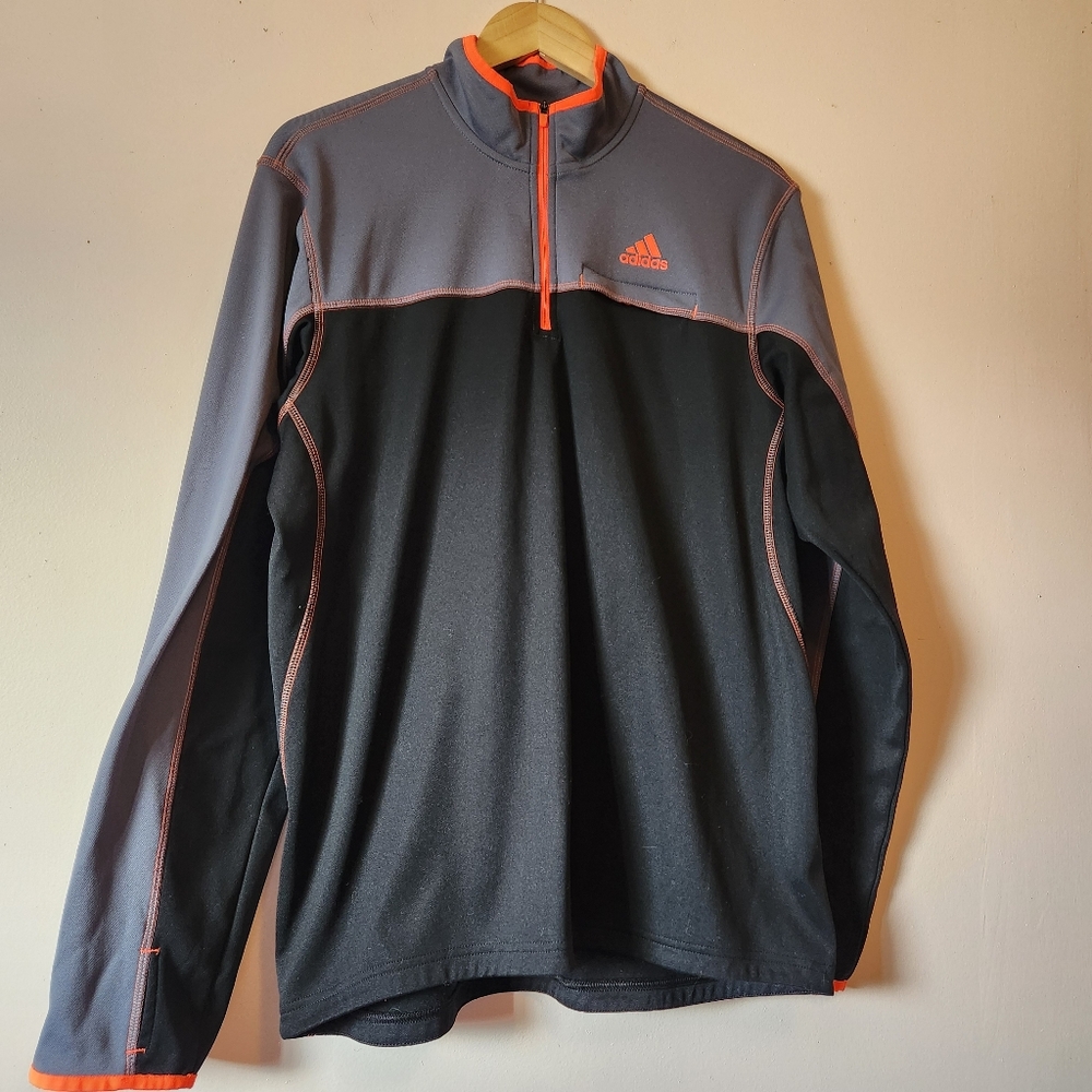 Adidas Men's Grey/Black Quarter-zip Long sleeve Pullover Sweatshirt Size L